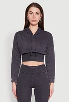 Womens Mineral Wash Hooded Crop Top, Grey, Size L