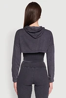 Womens Mineral Wash Hooded Crop Top, Grey,