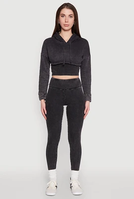 Womens Rib Knit Mineral Wash High Waisted Leggings, Black, Size L