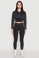 Womens Rib Knit Mineral Wash High Waisted Leggings, Black, Size L