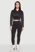 Womens Rib Knit Mineral Wash High Waisted Leggings, Black, Size L