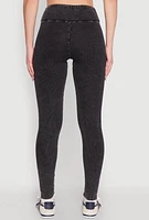 Womens Rib Knit Mineral Wash High Waisted Leggings, Black, Size L