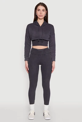 Womens Rib Knit Mineral Wash High Waisted Leggings, Grey,