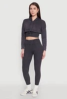 Womens Rib Knit Mineral Wash High Waisted Leggings, Grey,