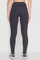 Womens Rib Knit Mineral Wash High Waisted Leggings, Grey,