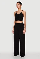 Womens Lace Overlay Smocked Back Crop Top,
