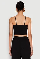Womens Lace Overlay Smocked Back Crop Top,