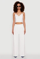 Womens Lace Overlay Smocked Back Crop Top, White, Size S