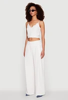 Womens Lace Overlay Smocked Back Crop Top, White, Size S