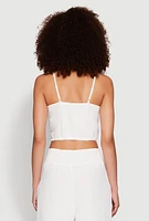 Womens Lace Overlay Smocked Back Crop Top, White, Size S
