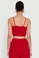 Womens Lace Overlay Smocked Back Crop Top, Red, Size XL