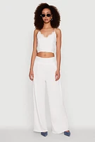 Womens Airy Wide Leg Dress Pants, White, Size L