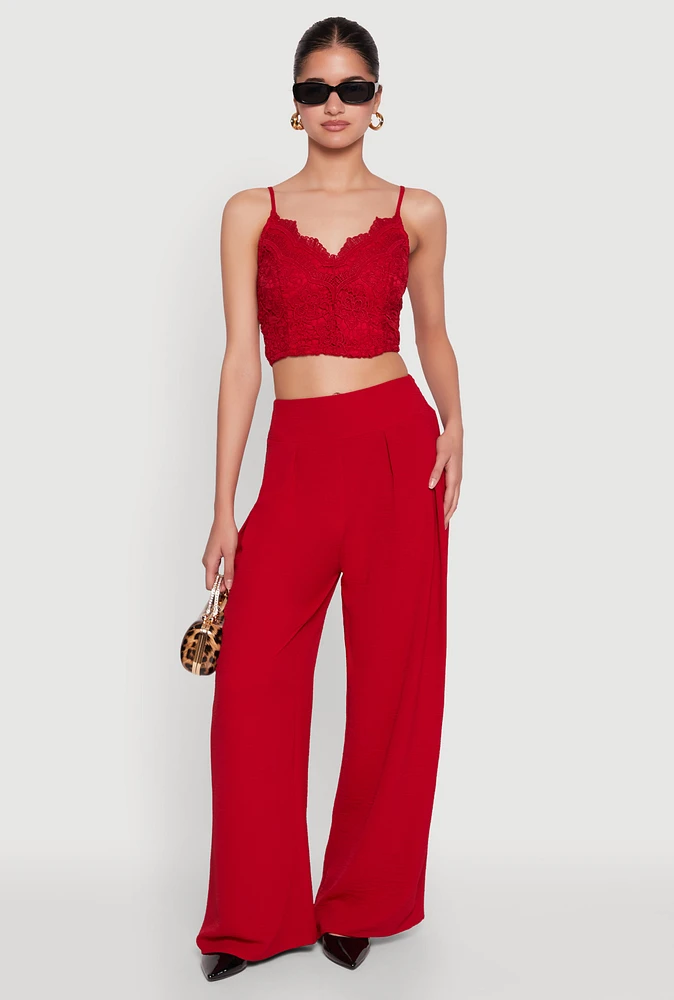 Womens Airy Wide Leg Dress Pants, Red, Size S