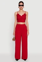 Womens Airy Wide Leg Dress Pants, Red, Size S