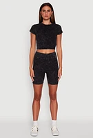 Womens Trendy Acid Wash Crew Neck Cropped Tee, Black, Size XL