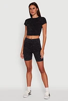 Womens Trendy Acid Wash Crew Neck Cropped Tee, Black, Size XL
