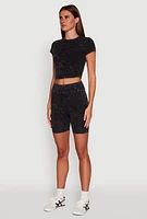 Womens Trendy Acid Wash Crew Neck Cropped Tee, Black, Size XL