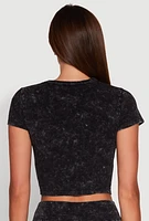 Womens Trendy Acid Wash Crew Neck Cropped Tee, Black, Size XL