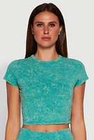 Womens Trendy Acid Wash Crew Neck Cropped Tee,