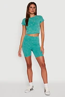 Womens Trendy Acid Wash Crew Neck Cropped Tee,