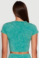 Womens Trendy Acid Wash Crew Neck Cropped Tee,