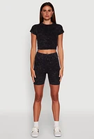 Womens Trendy Acid Wash Bike Shorts, L