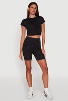 Womens Trendy Acid Wash Bike Shorts, L