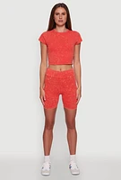 Womens Trendy Acid Wash Bike Shorts, Orange, Size M