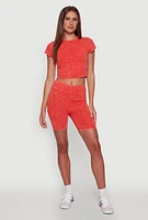 Womens Trendy Acid Wash Bike Shorts, Orange, Size M
