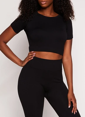 Womens Seamless Ribbed Crew Neck Crop Top, S-M