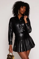 Womens Faux Leather Shirt, Black, Size S