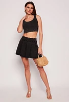 Womens Acid Wash Pleated Mini Skirt, Black, Size S