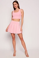 Womens Acid Wash Pleated Mini Skirt, Pink,