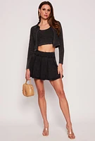 Womens Open Front Crop Top, Black,