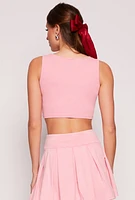 Womens Ribbed Knit Cropped Tank Top, Pink, Size XL