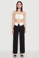 Womens Faux Button Front Cropped Halter Top, White, Size M
