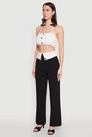 Womens Faux Button Front Cropped Halter Top, White, Size M