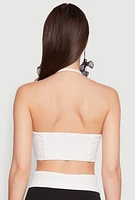 Womens Faux Button Front Cropped Halter Top, White, Size M