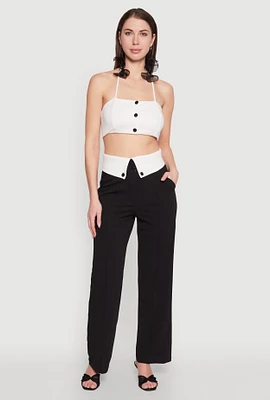 Womens Fold Over Pintuck Dress Pants, Black, Size M