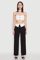 Womens Fold Over Pintuck Dress Pants, Black, Size M