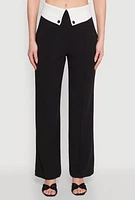 Womens Fold Over Pintuck Dress Pants, Black, Size M