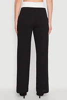 Womens Fold Over Pintuck Dress Pants, Black, Size M