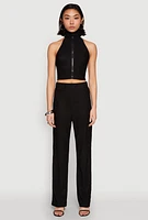 Womens Textured Knit High Waist Pants,