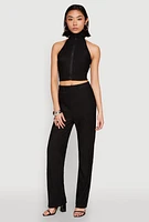 Womens Textured Knit High Waist Pants,