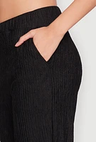 Womens Textured Knit High Waist Pants,