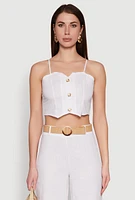 Womens Faux Button Smocked Crop Top, White, Size XL