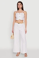 Womens Faux Button Smocked Crop Top, White, Size XL