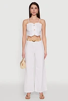 Womens Faux Button Smocked Crop Top, White, Size XL
