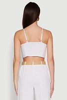 Womens Faux Button Smocked Crop Top, White, Size XL