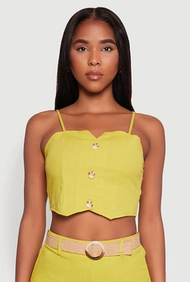 Womens Button Detail Smocked Crop Top, Green, Size S